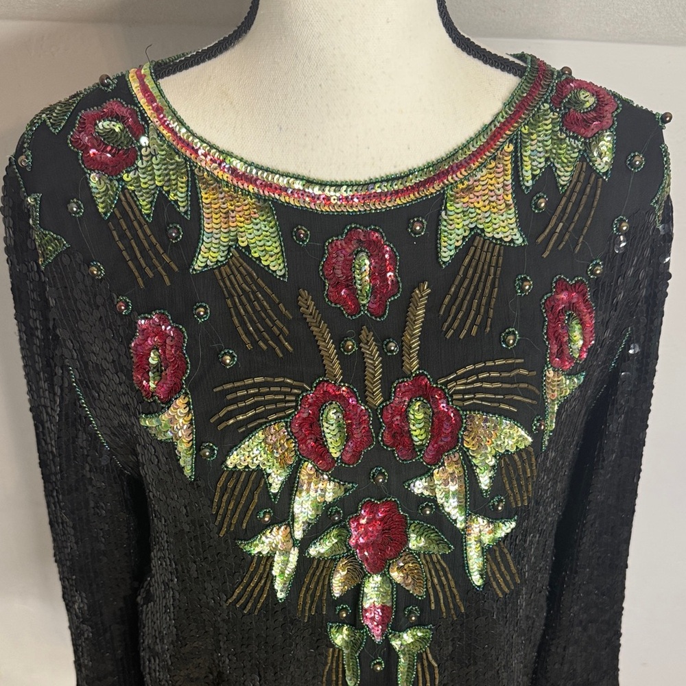 Joseph Le Bon Embroidered Black Red Sequin Top - Picture 2 of 10